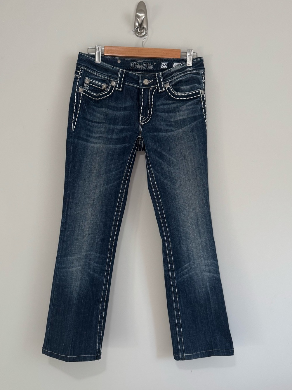 NWOT Miss Me Indigo Bootcut Jeans with White Contrast Stitching